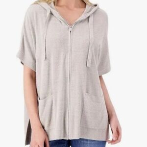 Barefoot Dreams Cozy Chic Ultra Lite Zip Front Hoodie Lightweight Oatmeal Sm/Med